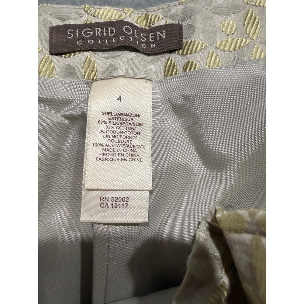 Sigrid Olsen Silk Blend Jacquard Geometric Suit Champagne Shiny Blazer 6 Pants 4 - Picture 8 of 16